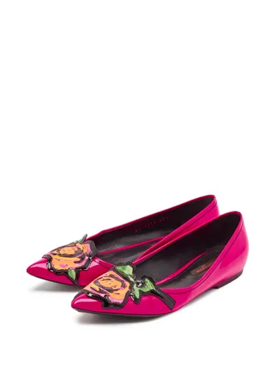 Pre-owned Louis Vuitton Rose-embroidered Pointed Flats In Pink