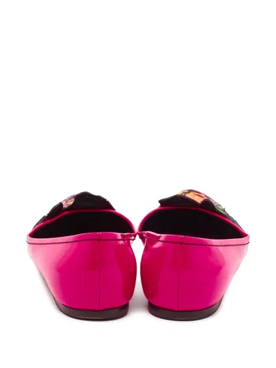Pre-owned Louis Vuitton Rose-embroidered Pointed Flats In Pink