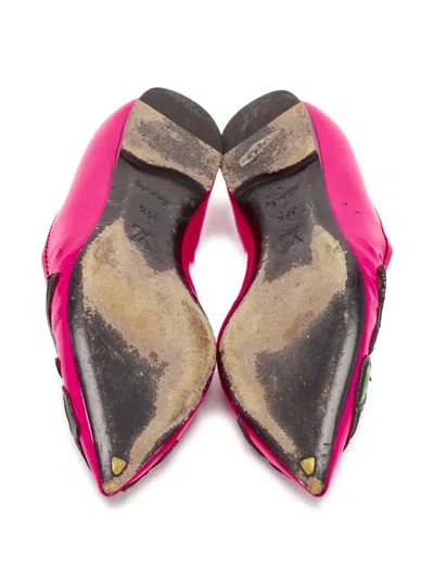 Pre-owned Louis Vuitton Rose-embroidered Pointed Flats In Pink
