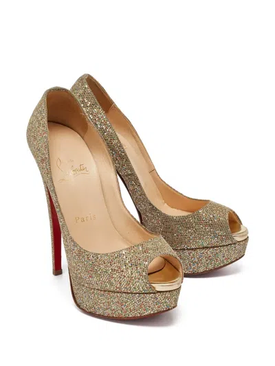 Pre-owned Christian Louboutin Lady Peep-toe Pumps In Gold