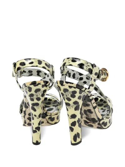 Pre-owned Dolce & Gabbana 140mm Leopard-print Platform Sandals In Yellow