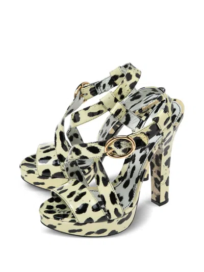 Pre-owned Dolce & Gabbana 140mm Leopard-print Platform Sandals In Yellow