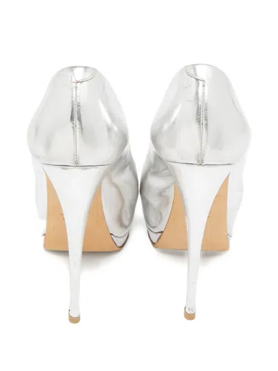 Pre-owned Giuseppe Zanotti Vintage  145mm Metallic Leather Platform Pumps In Silver