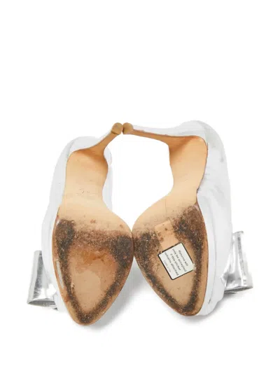 Pre-owned Giuseppe Zanotti Vintage  145mm Metallic Leather Platform Pumps In Silver