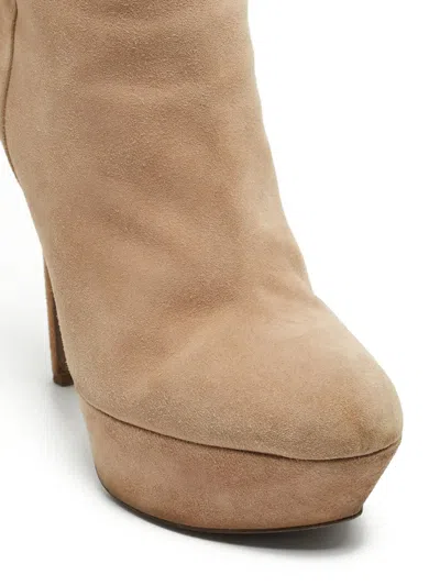 Pre-owned Sergio Rossi  110mm Suede Boots In Neutral