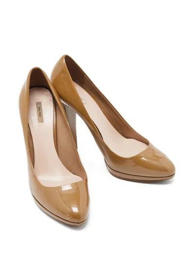 Pre-owned Miu Miu 120mm Patent Pumps In Brown