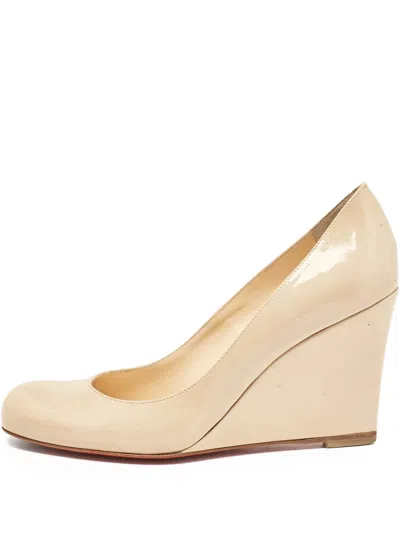 Pre-owned Christian Louboutin 100mm Ron Ron Zeppa Pumps In Neutral