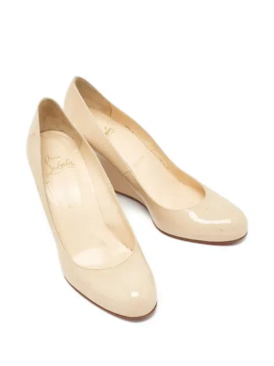 Pre-owned Christian Louboutin 100mm Ron Ron Zeppa Pumps In Neutral