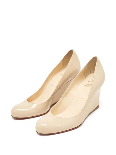 Pre-owned Christian Louboutin 100mm Ron Ron Zeppa Pumps In Neutral