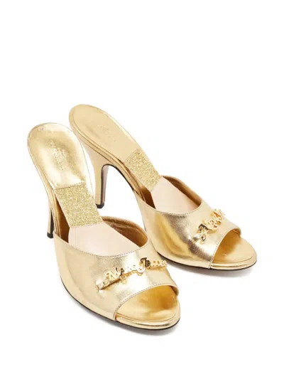 Pre-owned Marc Jacobs  100mm Leather Mules In Gold