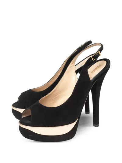 Pre-owned Fendi 140mm Suede Pumps In Black