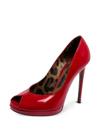 Pre-owned Dolce & Gabbana 110mm Patent Peep-toe Heels In Red