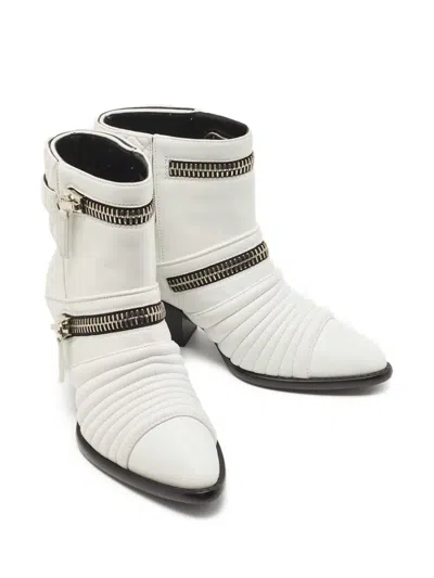 Pre-owned Giuseppe Zanotti Vintage Quilted Zip-detail Ankle Boots In White
