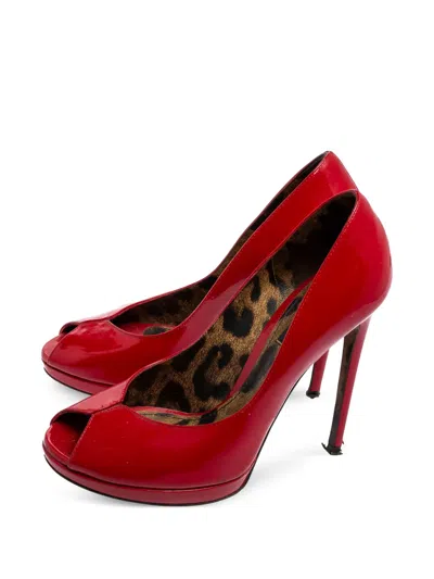 Pre-owned Dolce & Gabbana 110mm Patent Peep-toe Heels In Red