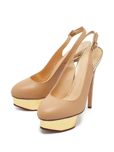 Pre-owned Charlotte Olympia Platform Slingback Heels In Neutral