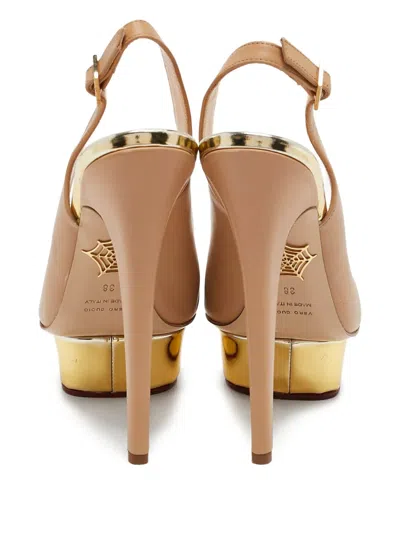 Pre-owned Charlotte Olympia Platform Slingback Heels In Neutral