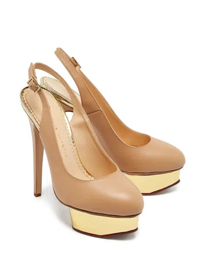 Pre-owned Charlotte Olympia Platform Slingback Heels In Neutral
