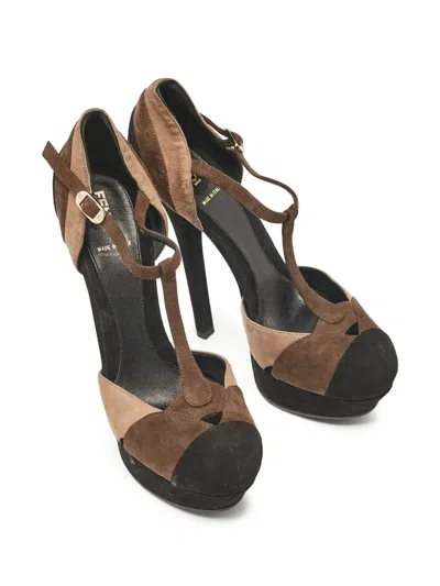 Pre-owned Fendi 140mm Colour-block Pumps In Black