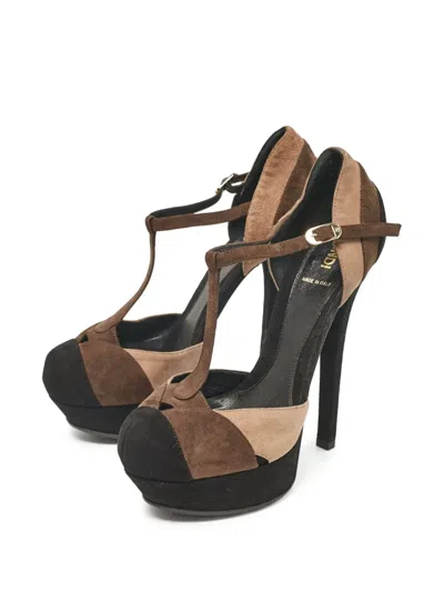 Pre-owned Fendi 140mm Colour-block Pumps In Black