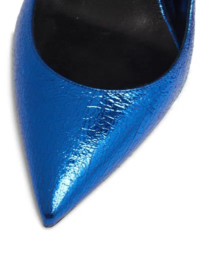 Pre-owned Saint Laurent 110mm Metallic Pumps In Blue