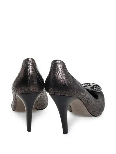 Pre-owned Tory Burch 100mm Metallic Pumps In Gray