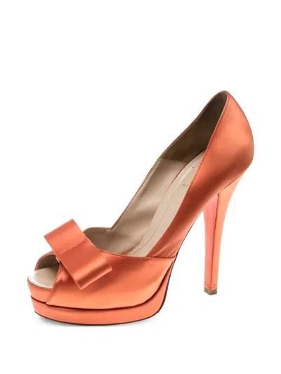 Pre-owned Fendi 150mm Deco Heels In Orange