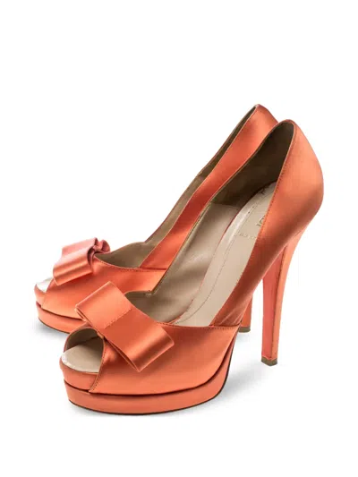 Pre-owned Fendi 150mm Deco Heels In Orange