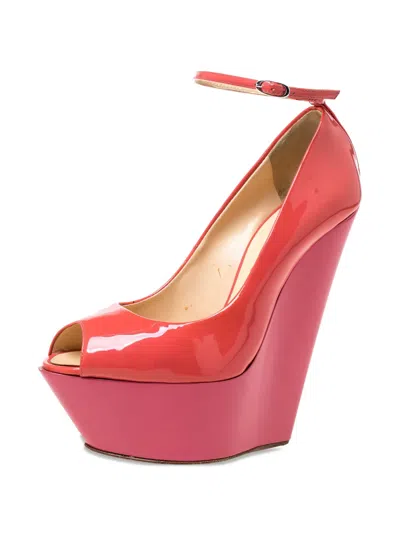 Pre-owned Giuseppe Zanotti Vintage 150mm Peep-toe Wedge Pumps In Orange
