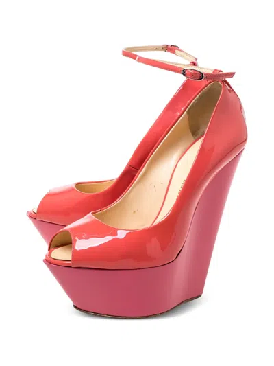 Pre-owned Giuseppe Zanotti Vintage 150mm Peep-toe Wedge Pumps In Orange