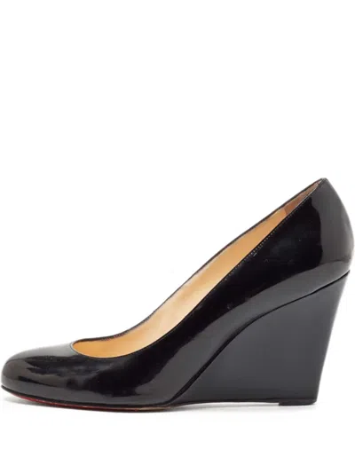 Pre-owned Christian Louboutin 85mm Leather Wedge Pumps In Black