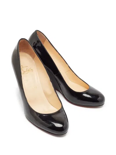 Pre-owned Christian Louboutin 85mm Leather Wedge Pumps In Black