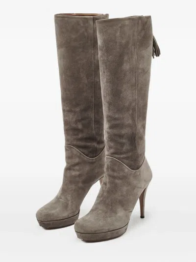 Pre-owned Gucci Platform Tassel Boots In Gray