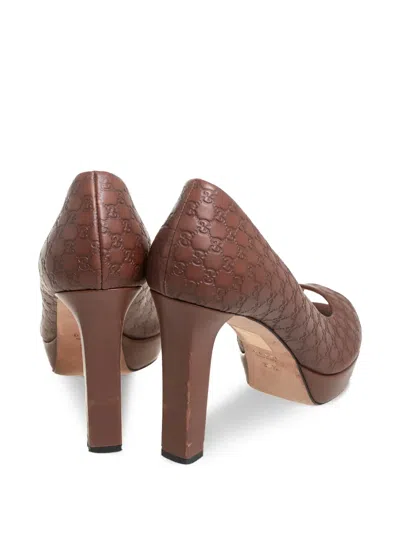 Pre-owned Gucci 110mm Peep-toe Platform Pumps In Brown