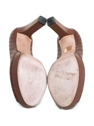 Pre-owned Gucci 110mm Peep-toe Platform Pumps In Brown