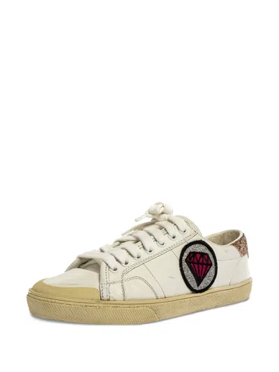 Pre-owned Saint Laurent Court Sl Diamond-embellished Low-top Sneakers In White
