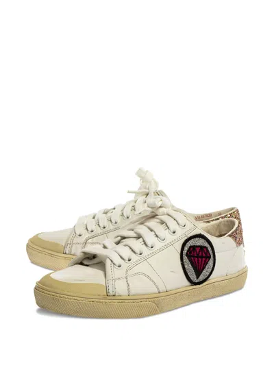 Pre-owned Saint Laurent Court Sl Diamond-embellished Low-top Sneakers In White