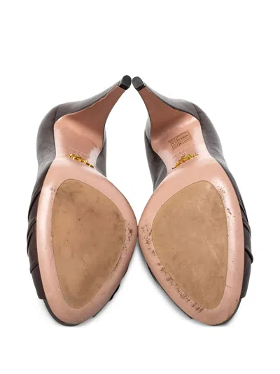 Pre-owned Prada 120mm Floral-embellishment Peep-toe Pumps In Brown
