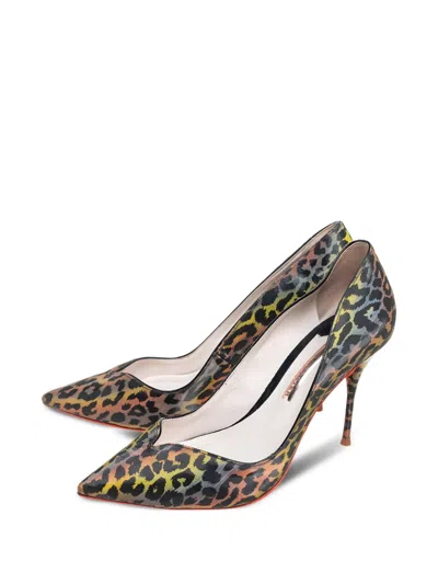 Pre-owned Sophia Webster  95mm Leopard-print Pumps In Black