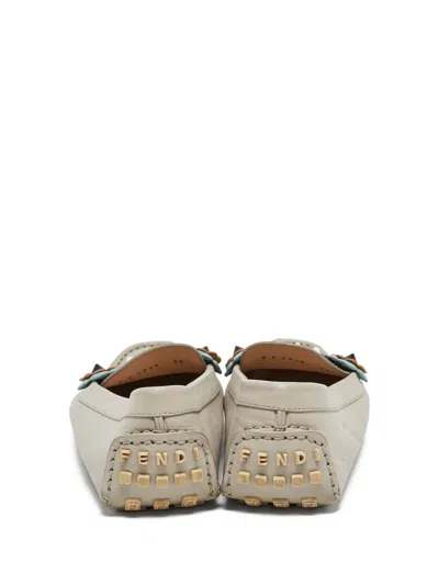Pre-owned Fendi Floral-appliqué Loafers In Gray