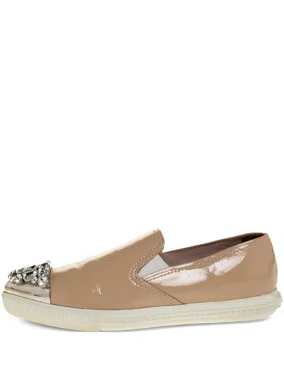 Pre-owned Miu Miu Bejeweled Slip-on Sneakers