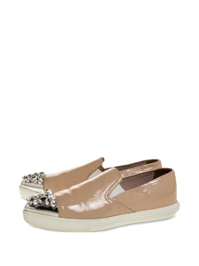 Pre-owned Miu Miu Bejeweled Slip-on Sneakers