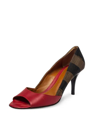 Pre-owned Fendi 80mm Peep-toe Heeled Pumps In Red