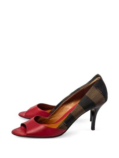 Pre-owned Fendi 80mm Peep-toe Heeled Pumps In Red