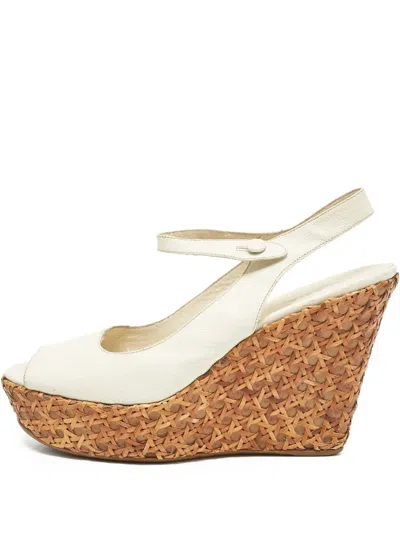 Pre-owned Prada 110mm Leather Sandals In White