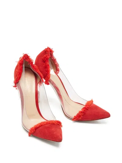 Pre-owned Gianvito Rossi  110mm Plexi Frayed Pointed-toe Pumps In Red
