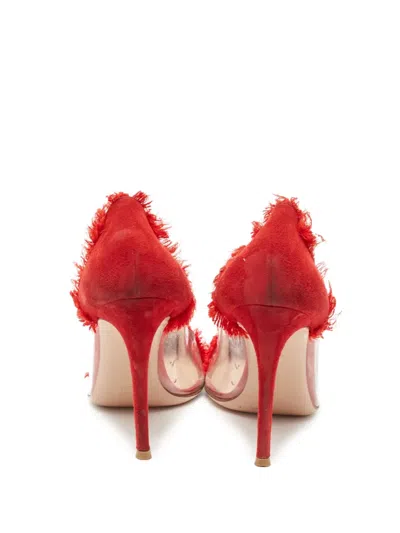 Pre-owned Gianvito Rossi  110mm Plexi Frayed Pointed-toe Pumps In Red