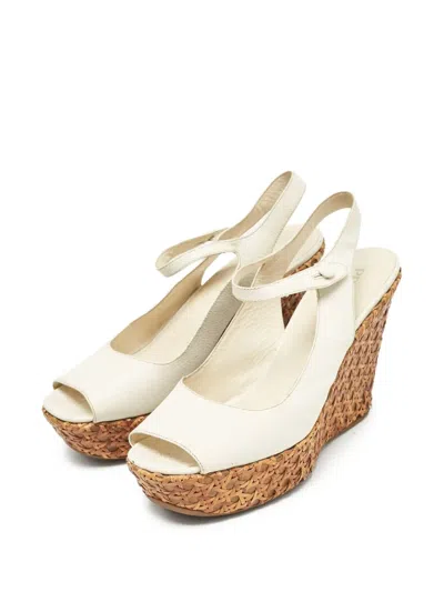 Pre-owned Prada 110mm Leather Sandals In White