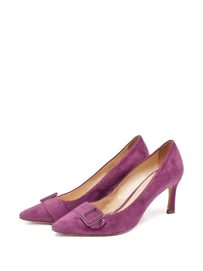 Pre-owned Tod's Vintage Buckle-detail Pointed-toe Pumps In Purple