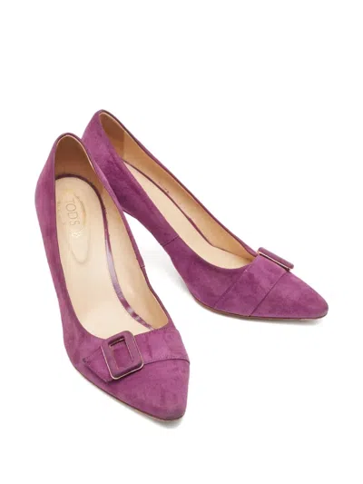 Pre-owned Tod's Vintage Buckle-detail Pointed-toe Pumps In Purple