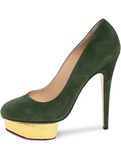 Pre-owned Charlotte Olympia  150mm Dolly Suede Platform Pumps In Green
